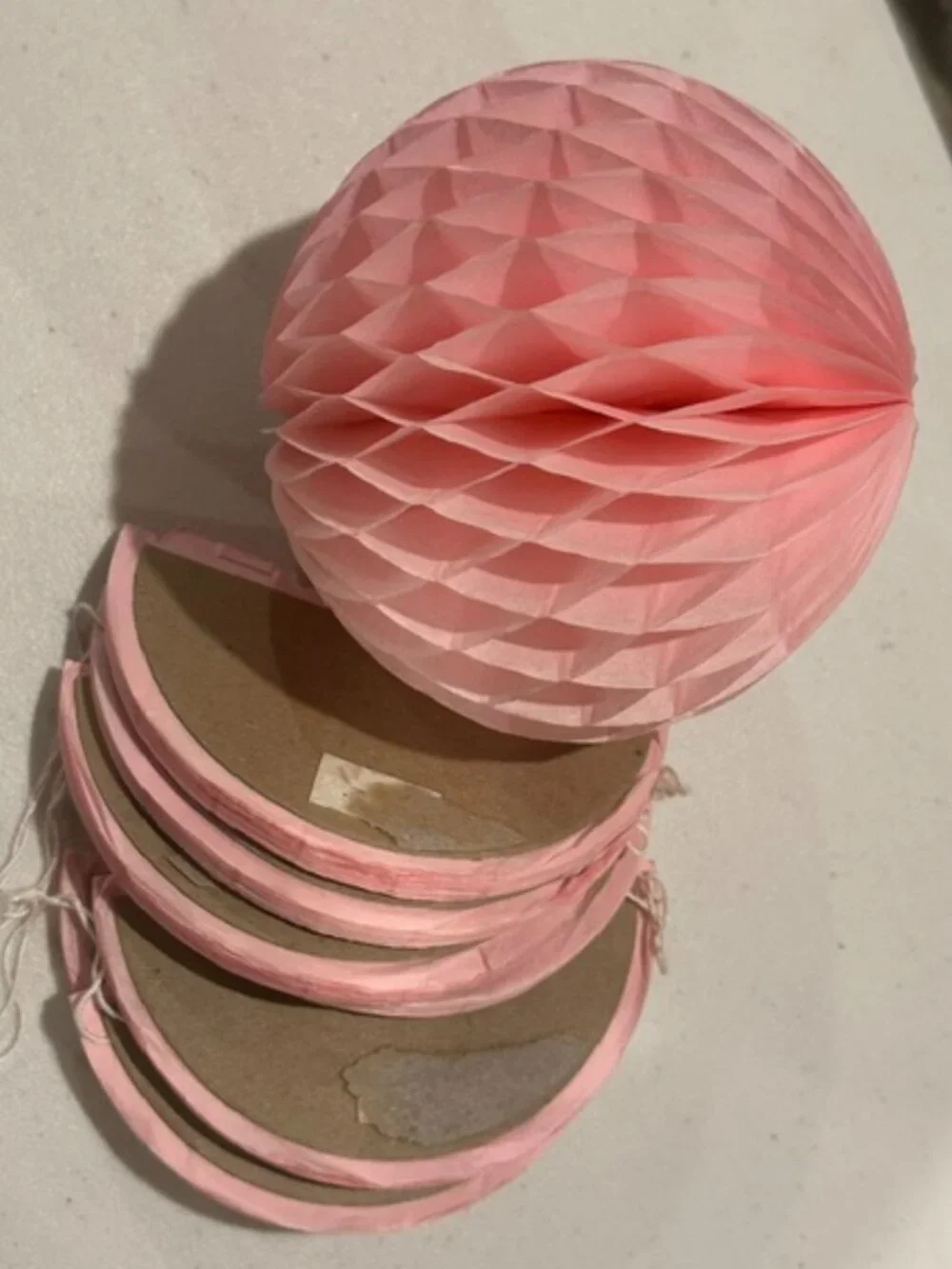 Gently Used EIGHT (8) Light Pink Paper Honeycomb Ball 5